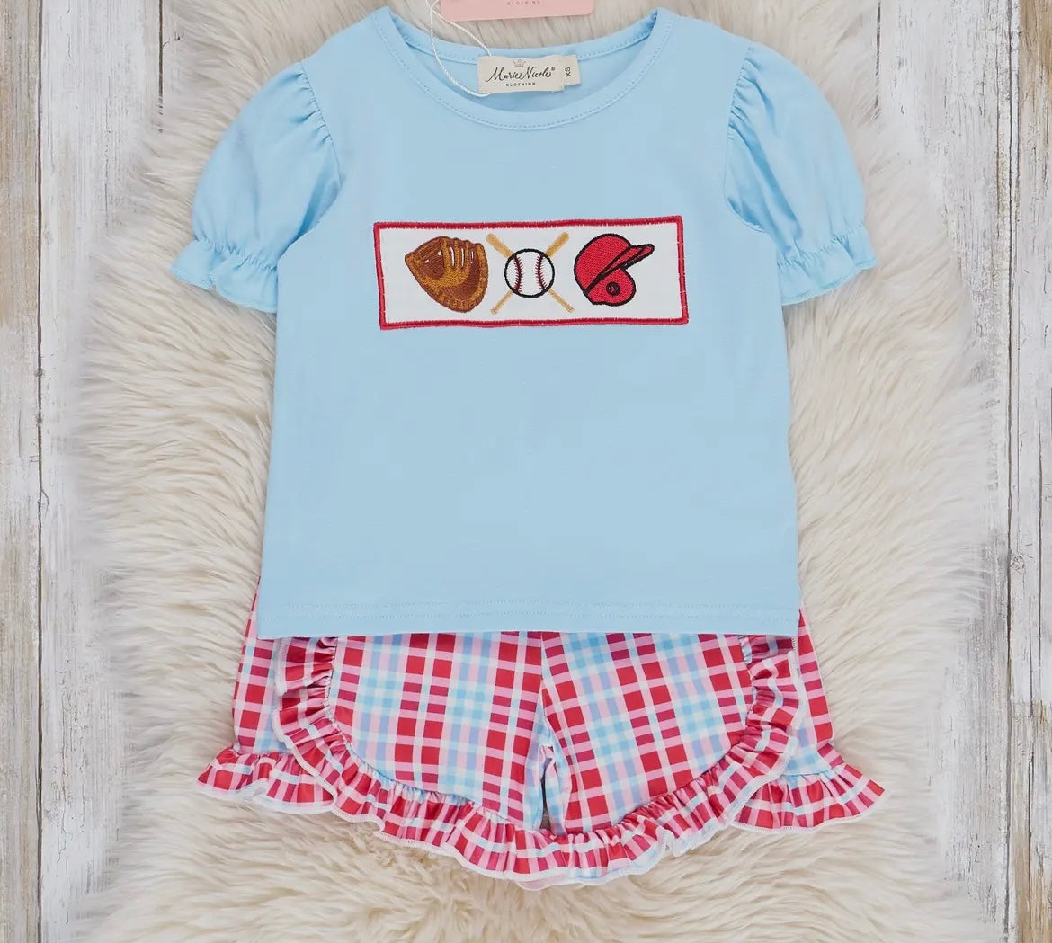 Girls smocked baseball set