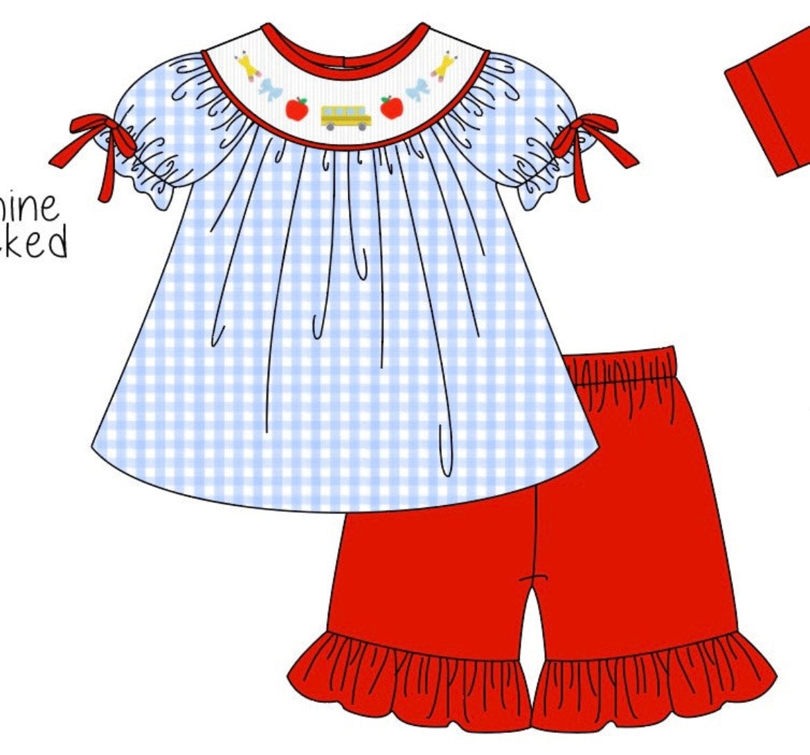 Girls smocked back to school set