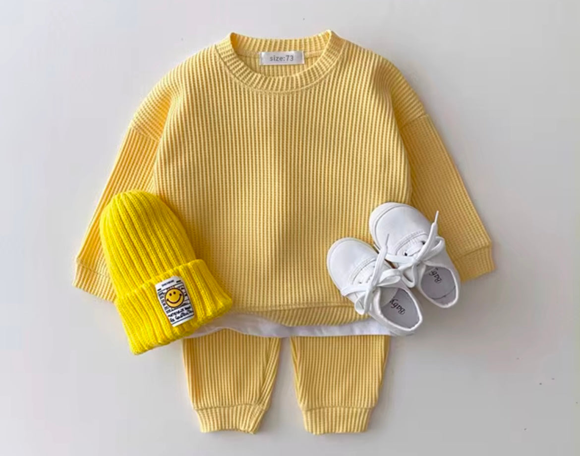 Waffle knit two piece sets
