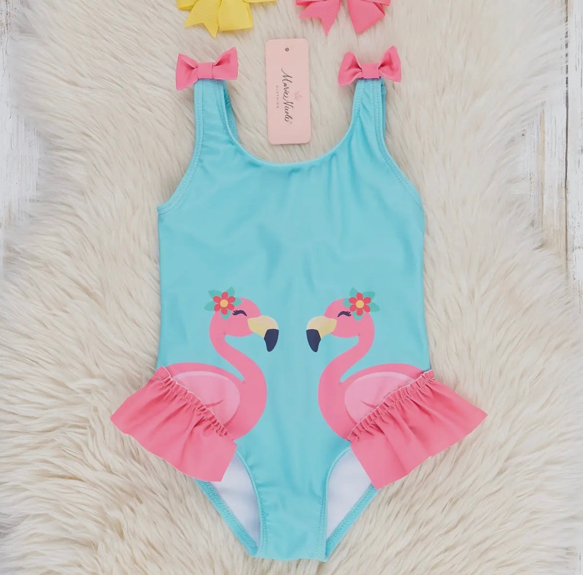 Girls flamingo feathers swimsuit