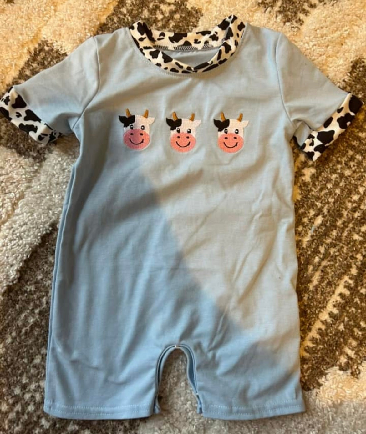Boys embroidered cow romper