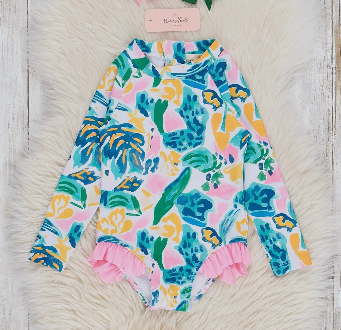 Watercolor banana leaves rash guard