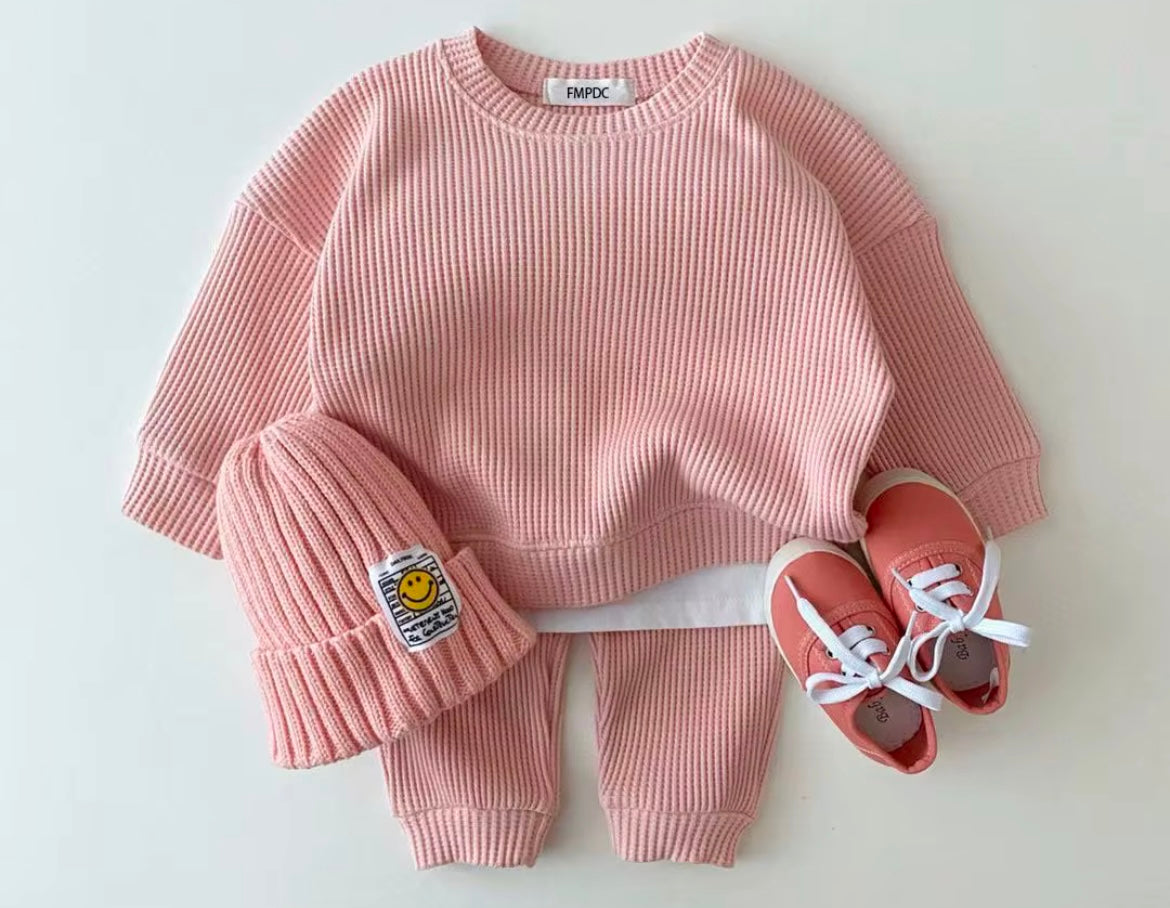 Waffle knit two piece sets