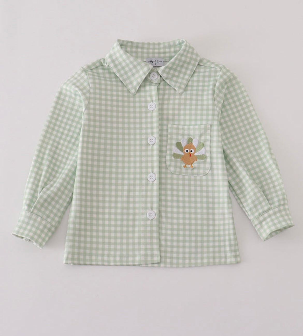 Boys sage gingham turkey button up