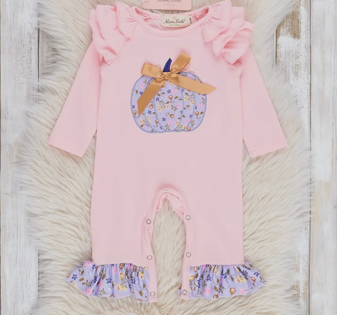 Pink pumpkin girl romper