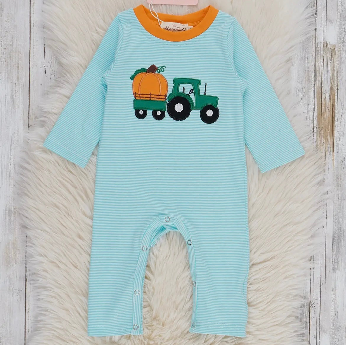 Boys pumpkin tractor romper