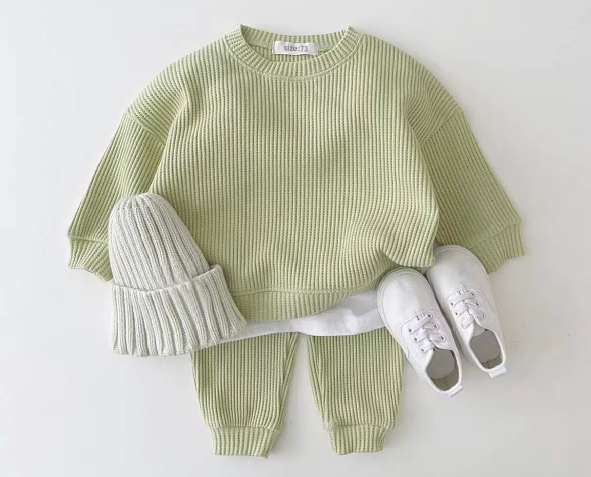 Waffle knit two piece sets