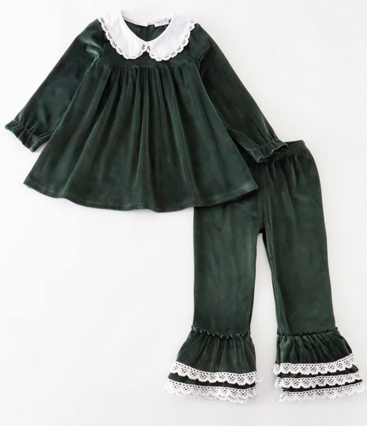 Green velvet girls set