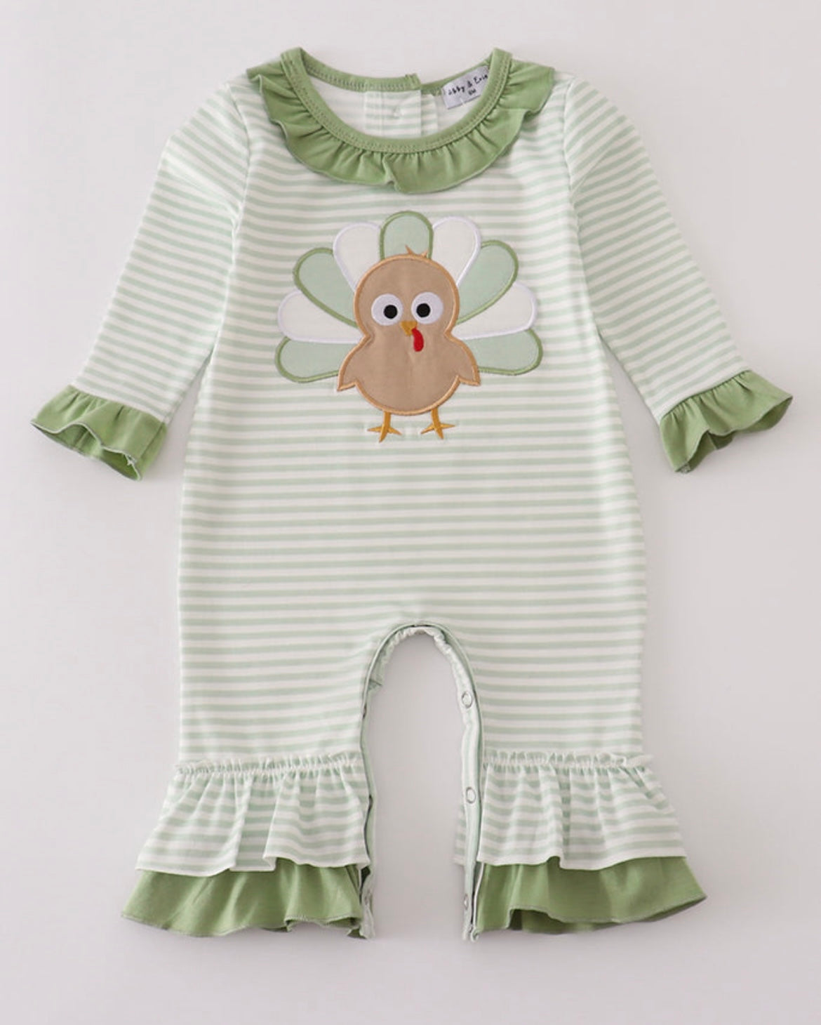 Girls green gingham turkey romper