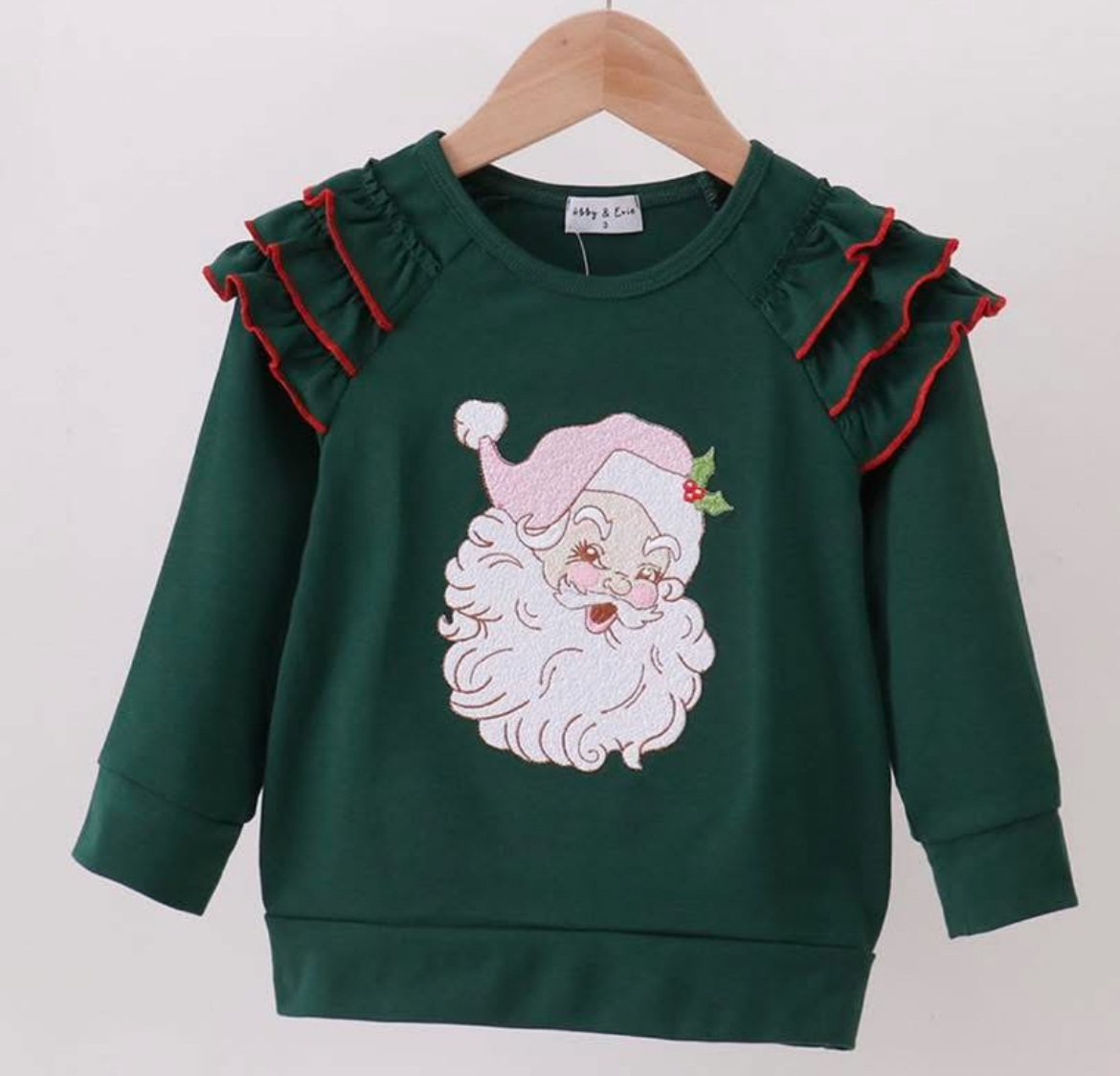 Embroidered green Santa long sleeve
