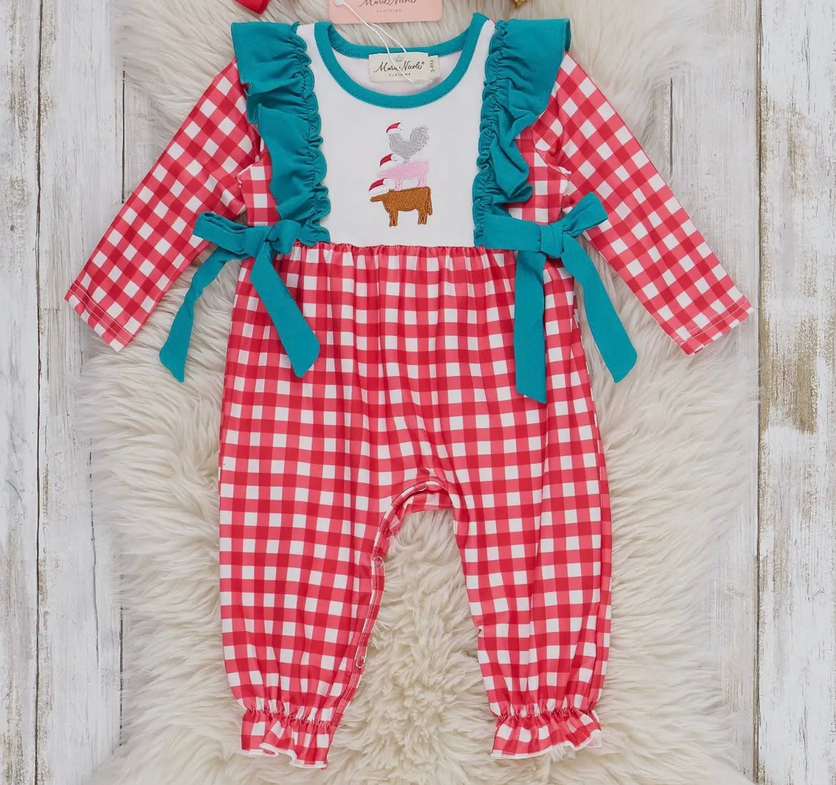Girls farm friends Christmas romper