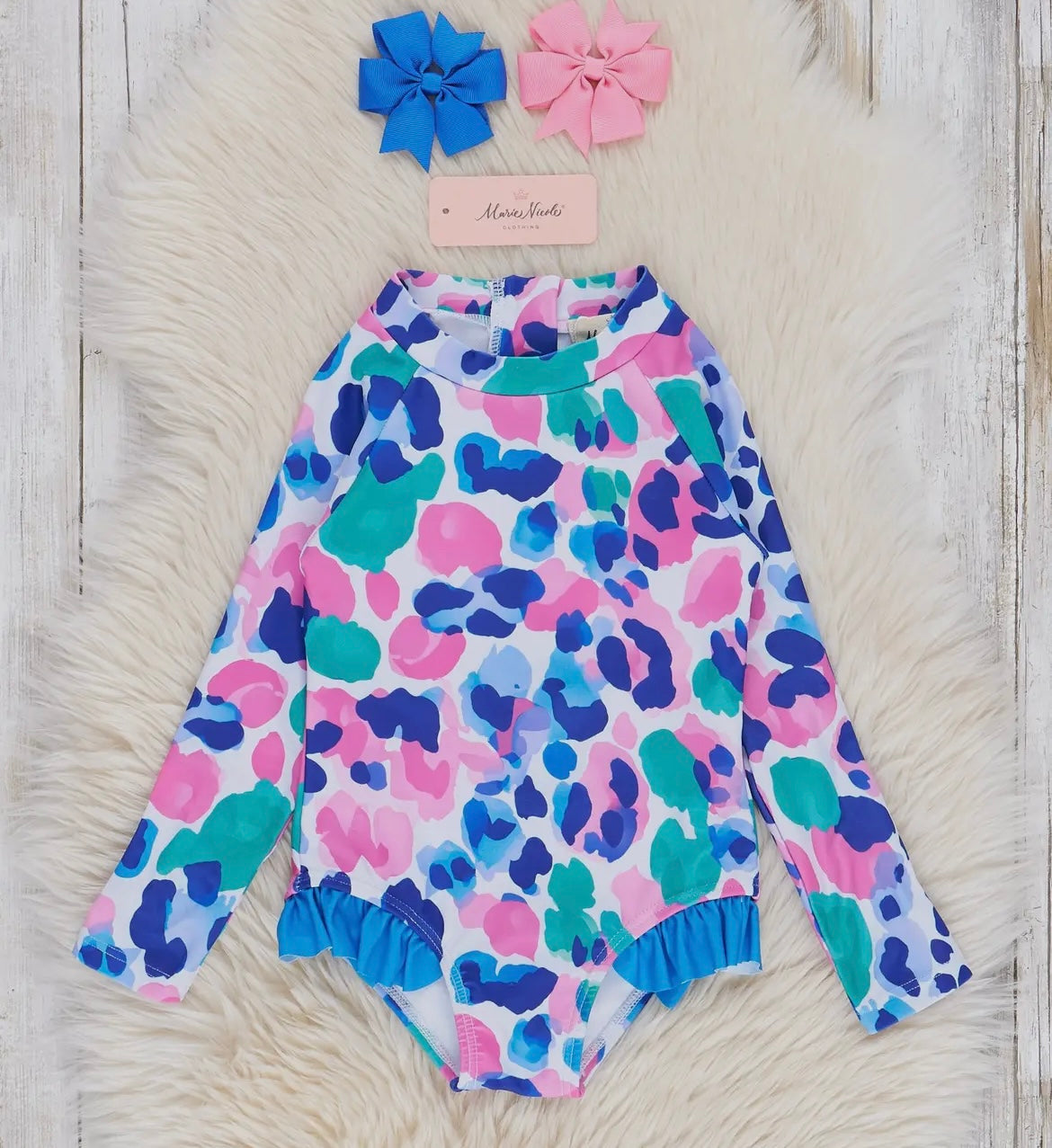 Leopard watercolor rashguard swimsuit
