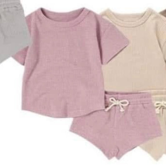 Rose waffle knit short set