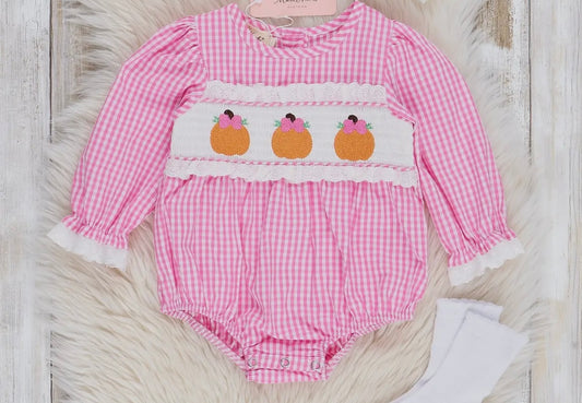Girls pink gingham smocked bubble