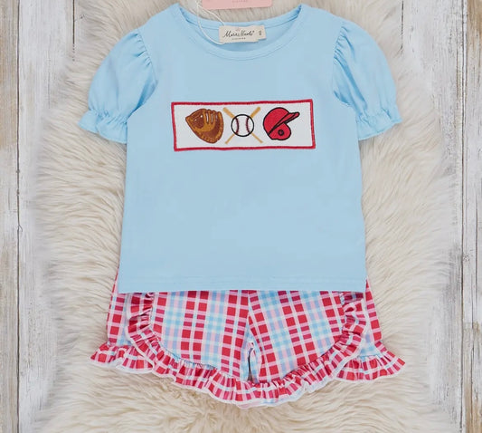 Girls smocked baseball set