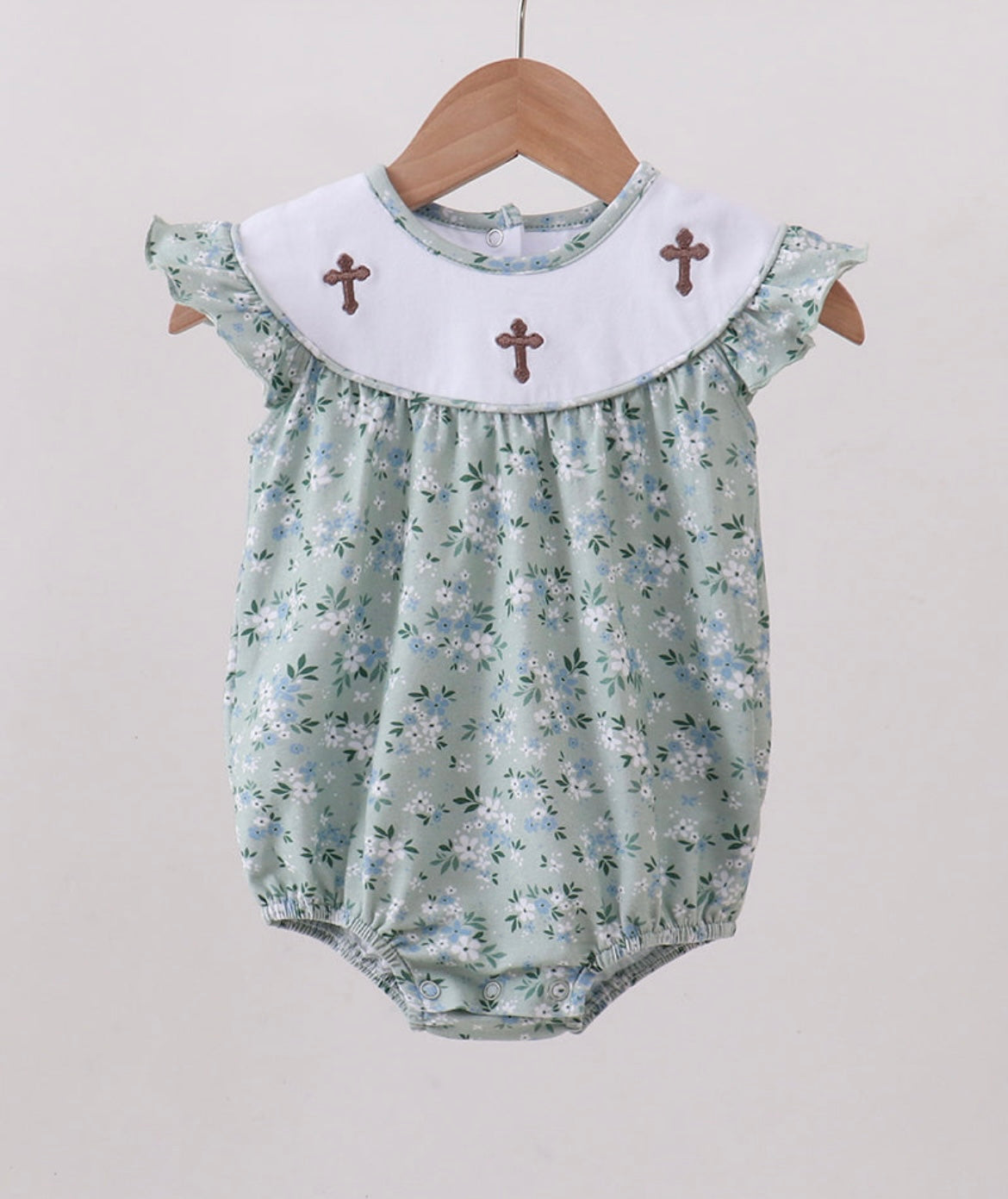 Floral sage embroidered cross