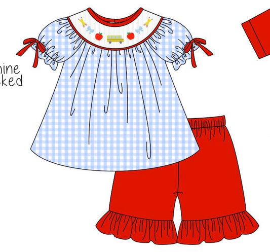 Girls smocked back to school set