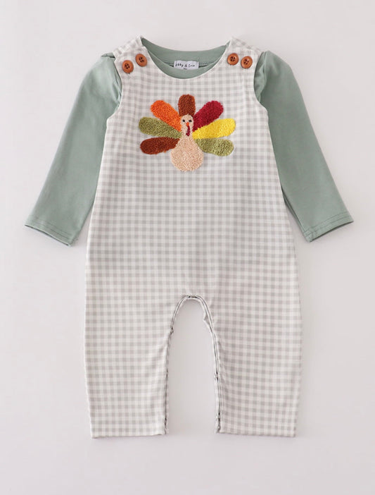 Boys French knot turkey romper