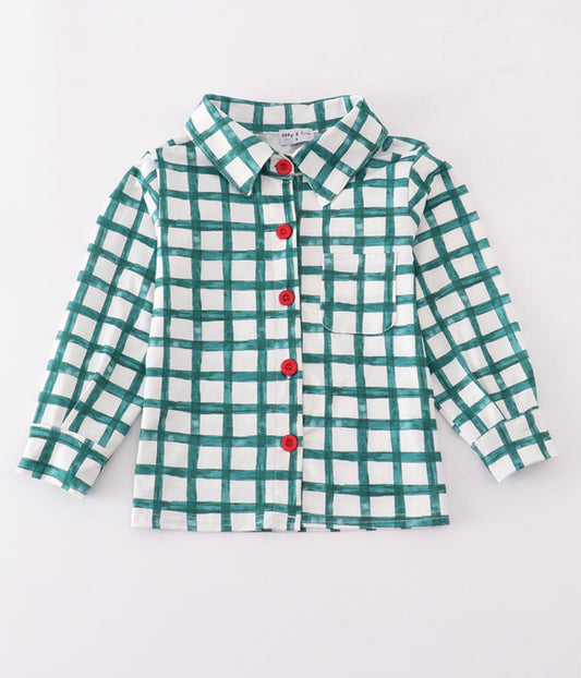 Boys green plaid button up