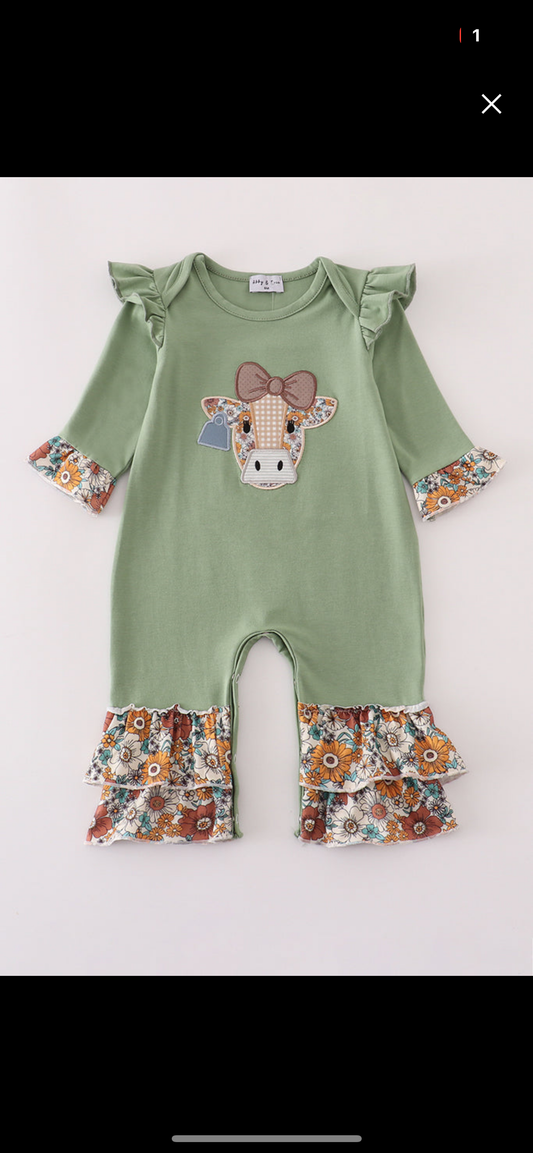 Floral girls cow romper