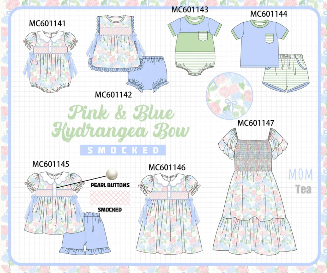 Pink and blue hydrangea bow