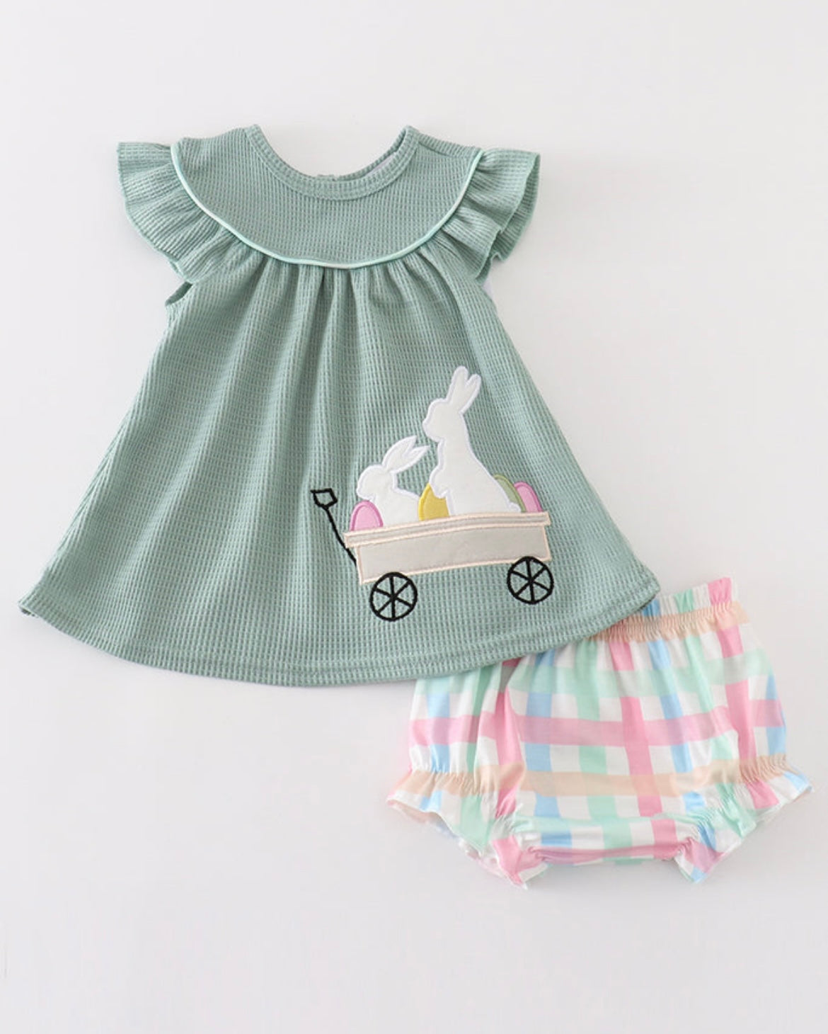 Girls waffle knit diaper set