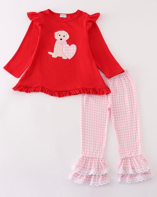 Girls pink gingham valentines set