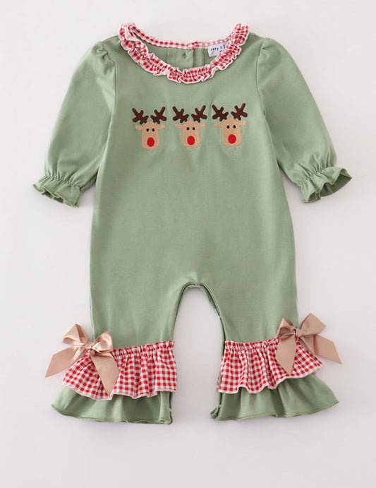 Embroidered reindeer romper