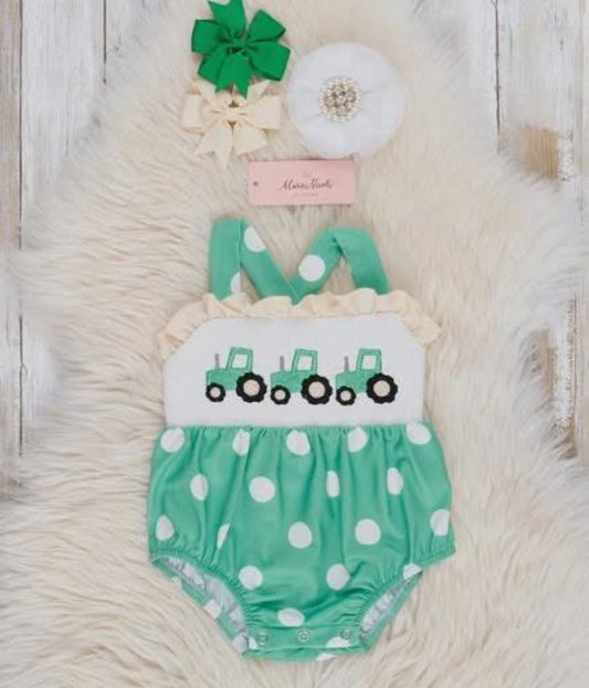 Girls smocked tractor bubble