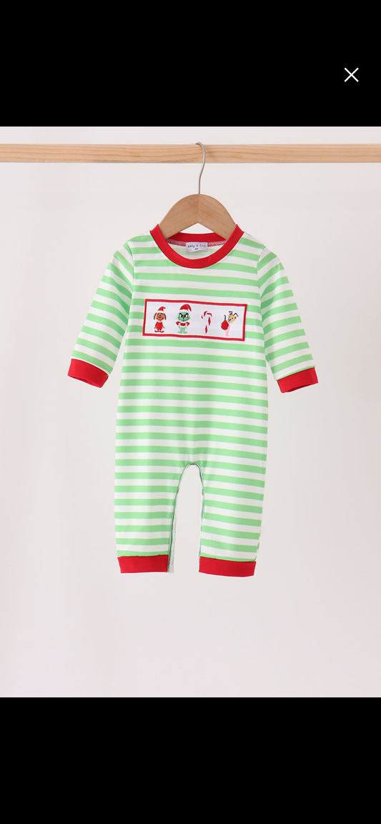 Striped grinch romper