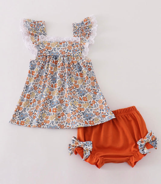 Brown floral bloomer set