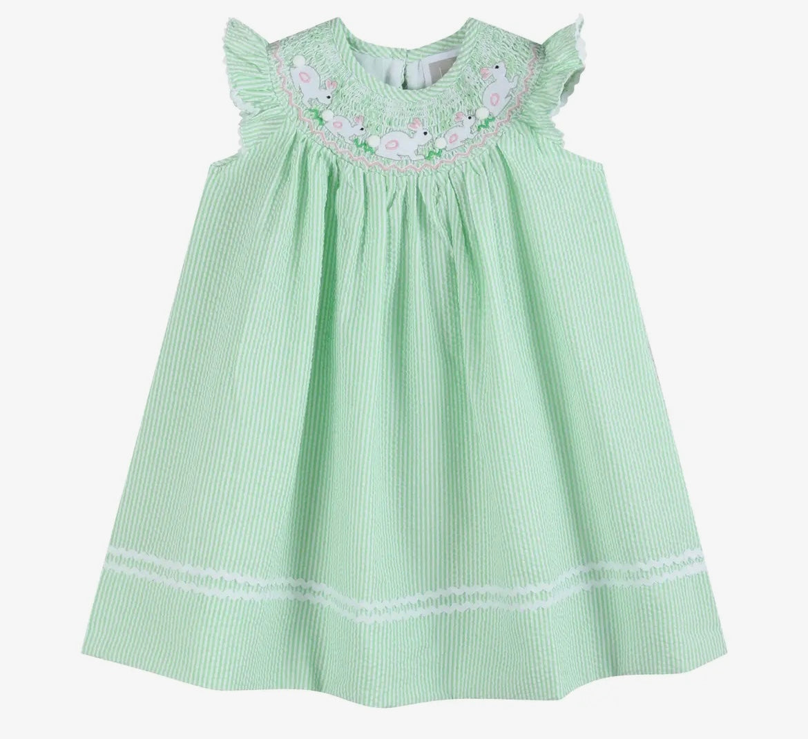 Girls green bunny smocked dress