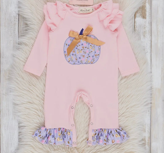 Pink pumpkin girl romper