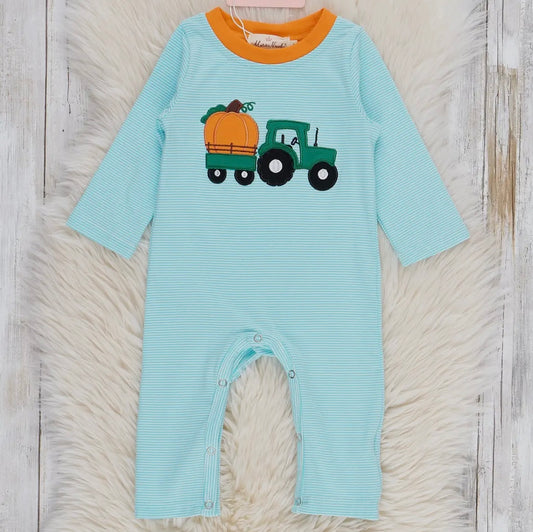 Boys pumpkin tractor romper