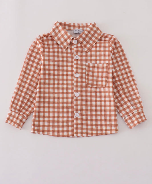 Boys brown gingham polo