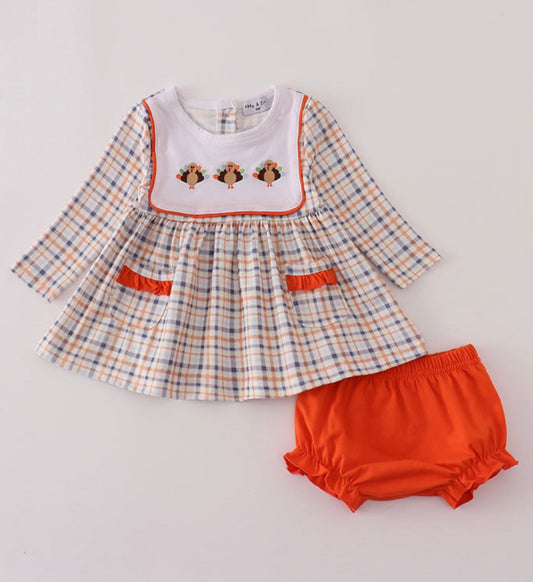 Orange plaid turkey bloomer set