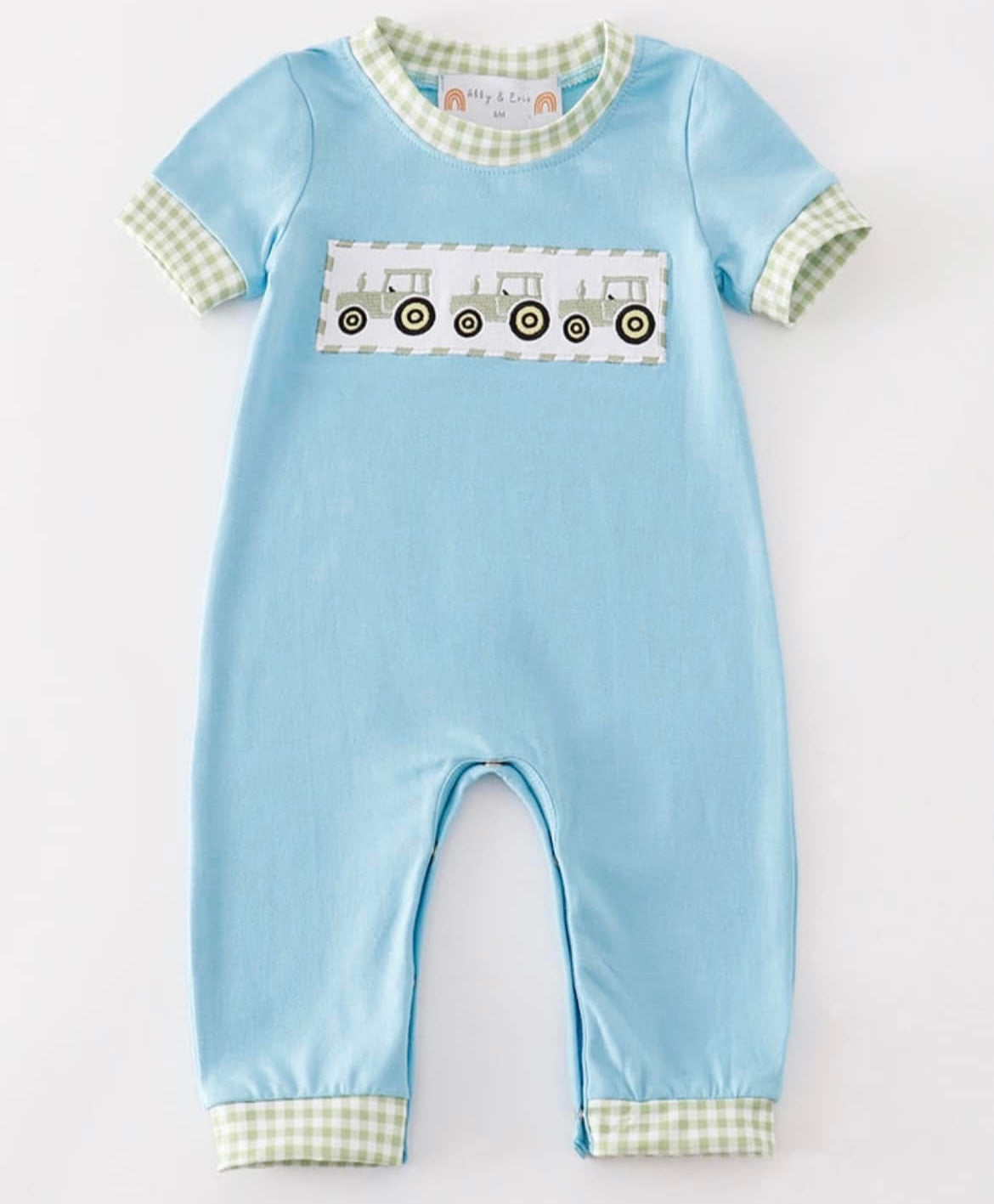 Embroidered tractor romper