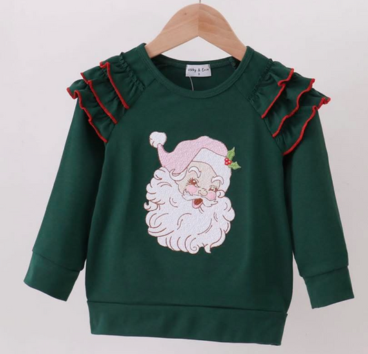 Embroidered green Santa long sleeve