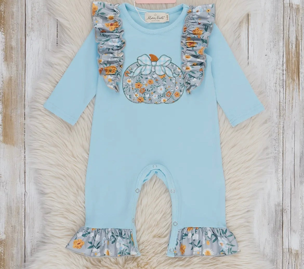 Girls blue floral pumpkin romper