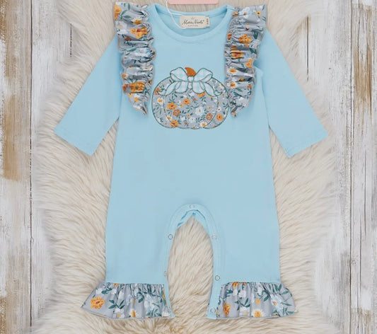 Girls blue floral pumpkin romper