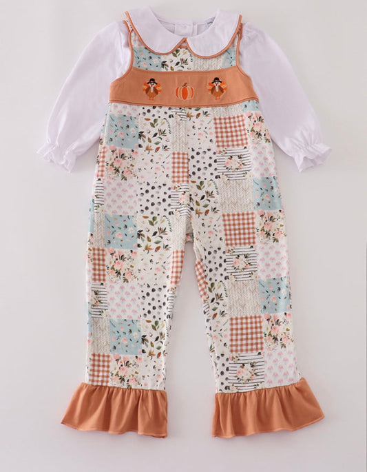 Girls patchwork pumpkin romper