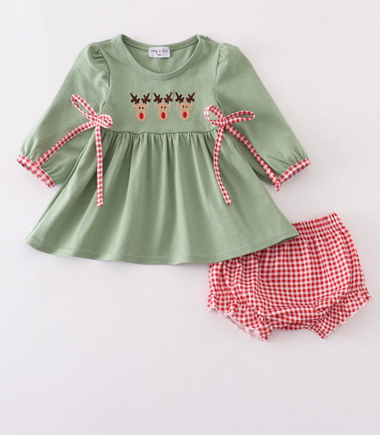 Embroidered reindeer bloomer set