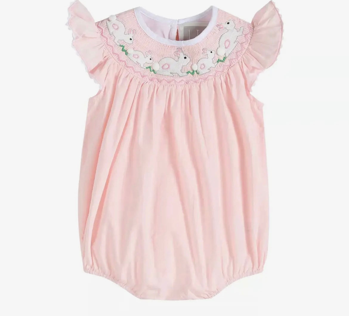 Pink smocked bunny bubble