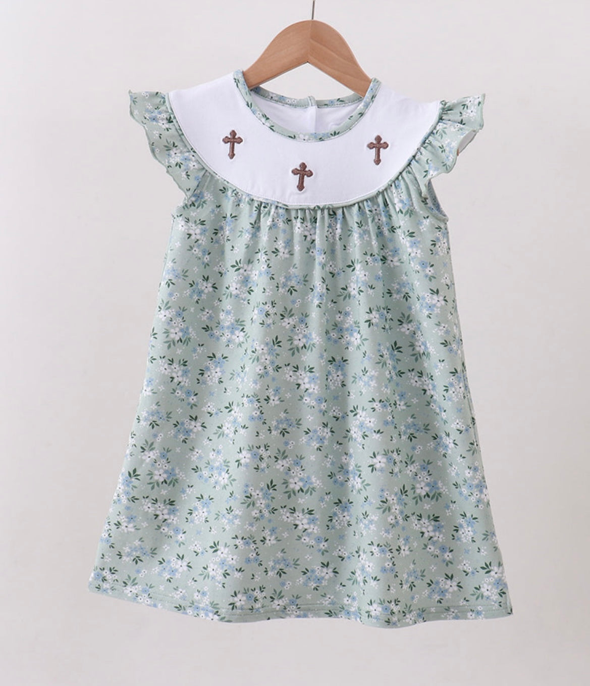 Floral sage embroidered cross