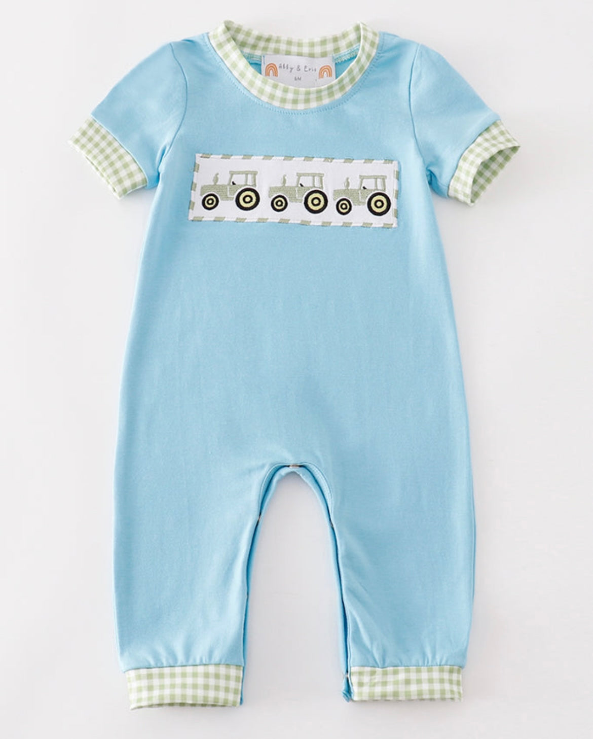 Embroidered tractors boys romper