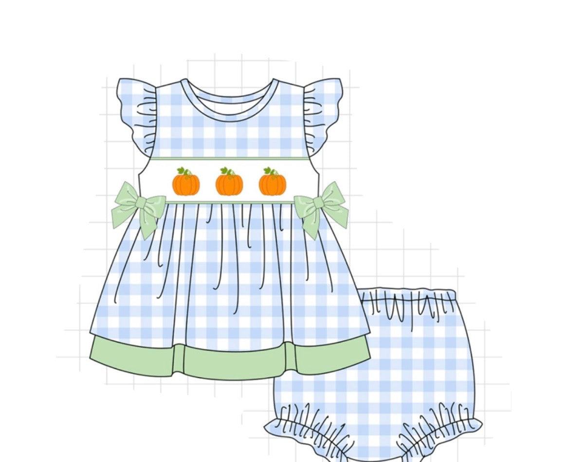Pumpkin gingham bloomer set