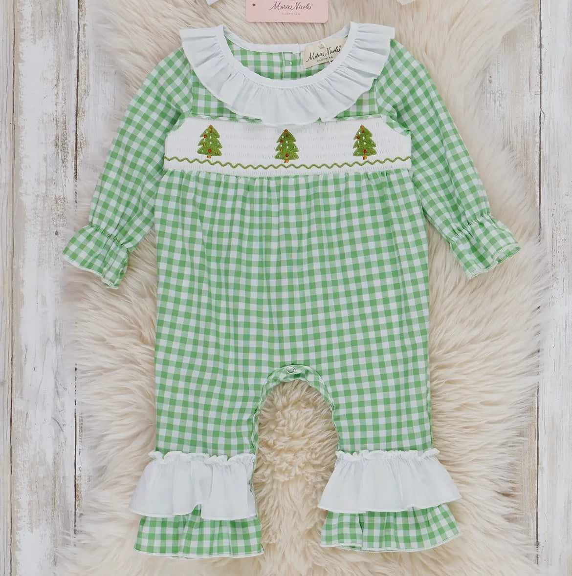 Girls gingham tree romper