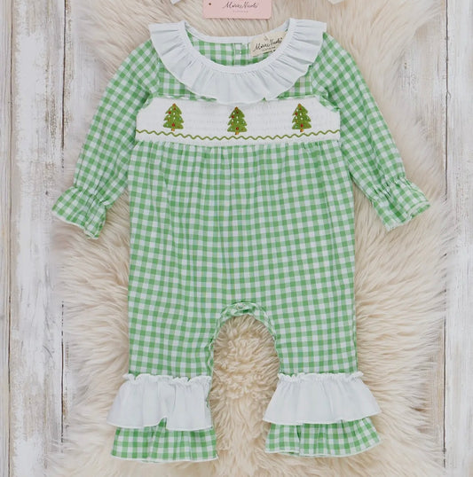 Girls gingham tree romper