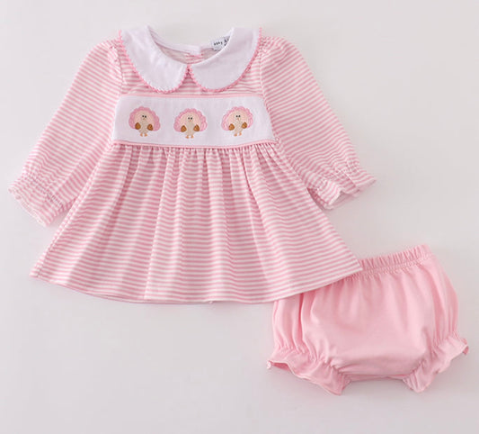 Girls pink turkey bloomer set